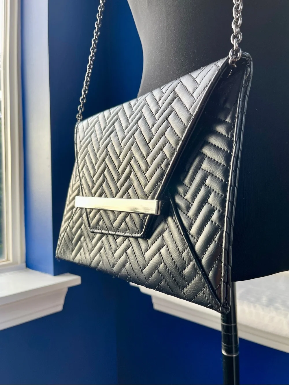 Mossimo Quilted Envelope Clutch with Detachable Chain Strap - Black & Gunmetal